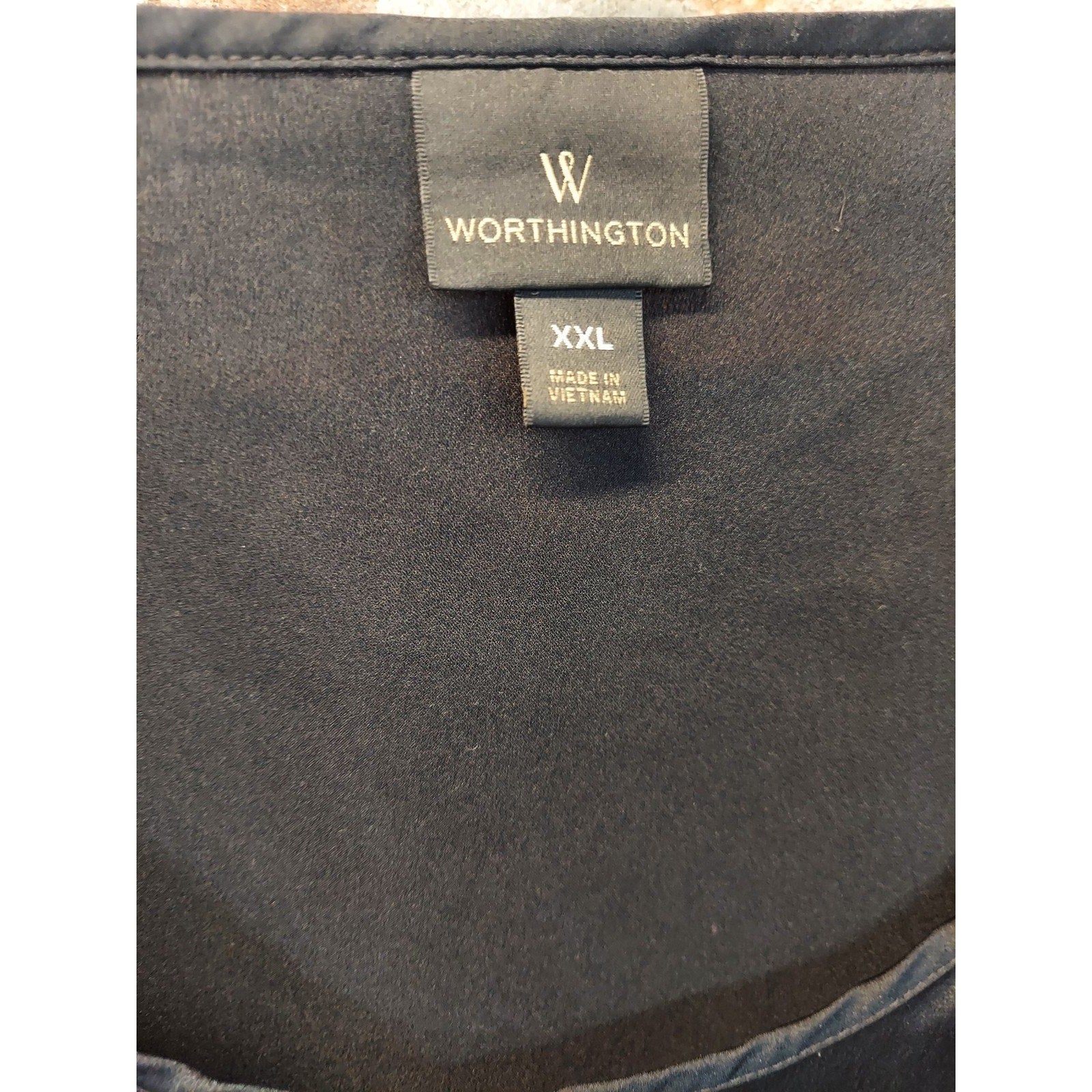 Worthington Womens Blouse XXL Black Ruffle Sleeve Satin Scoop Neck