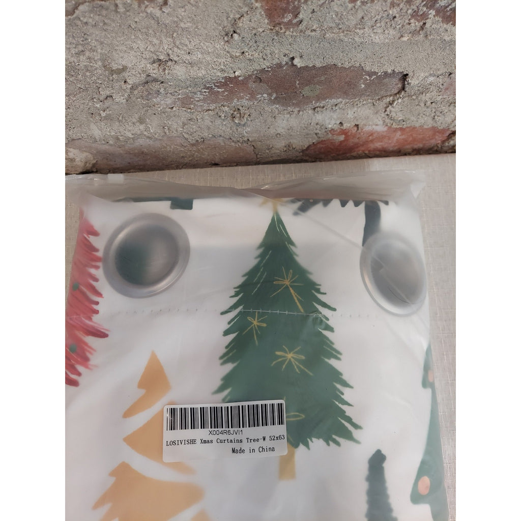 LOSIVISHE Christmas Tree Holiday Curtains Panels 52x63 Multicolor Grommet Xmas