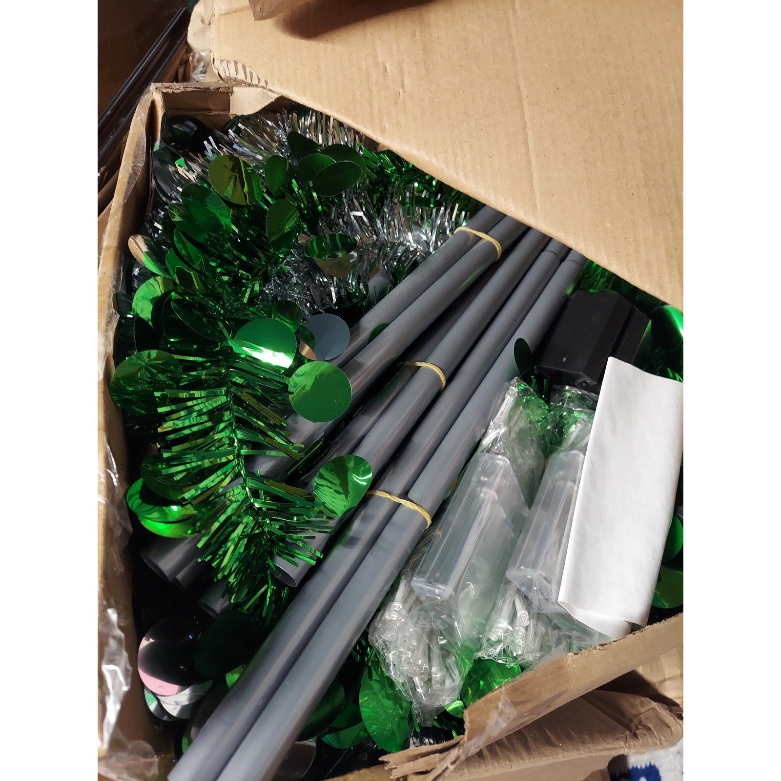 Pop Up Christmas Tree 3 4 5 Foot Tinsel Green Silver Collapsible Holiday Decor