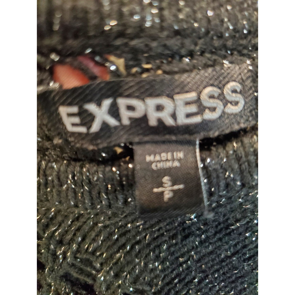 EXPRESS Womens V Neck Knit Sweater Small S Charcoal Shimmer Metallic Dolman