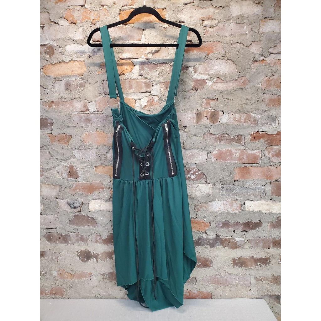 Womens Dark Green 5XL Lace Up Corset Tunic Top Crossover Straps Zipper Detail