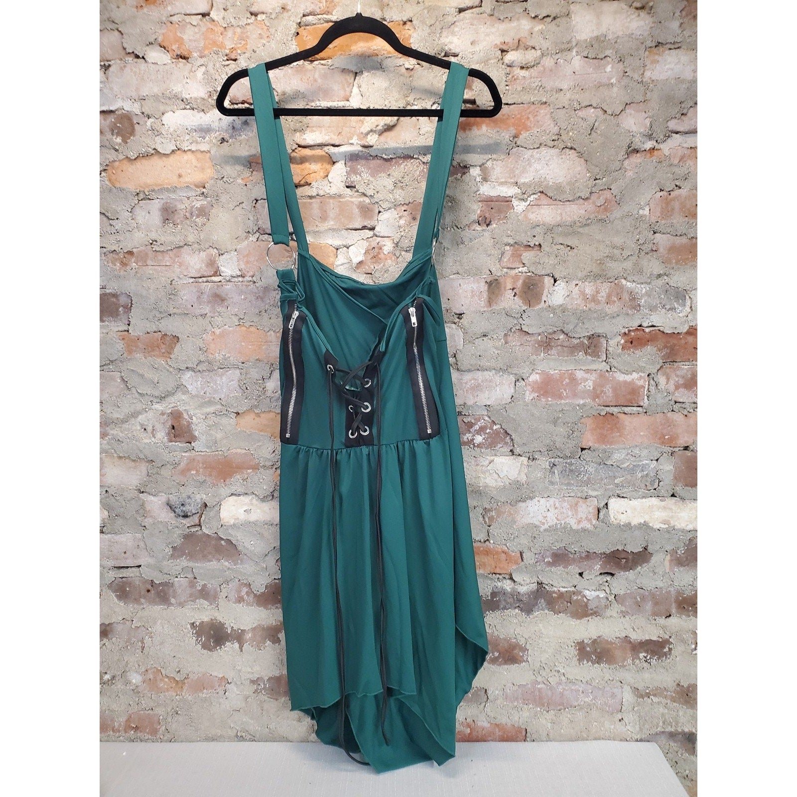 Womens Dark Green 5XL Lace Up Corset Tunic Top Crossover Straps Zipper Detail
