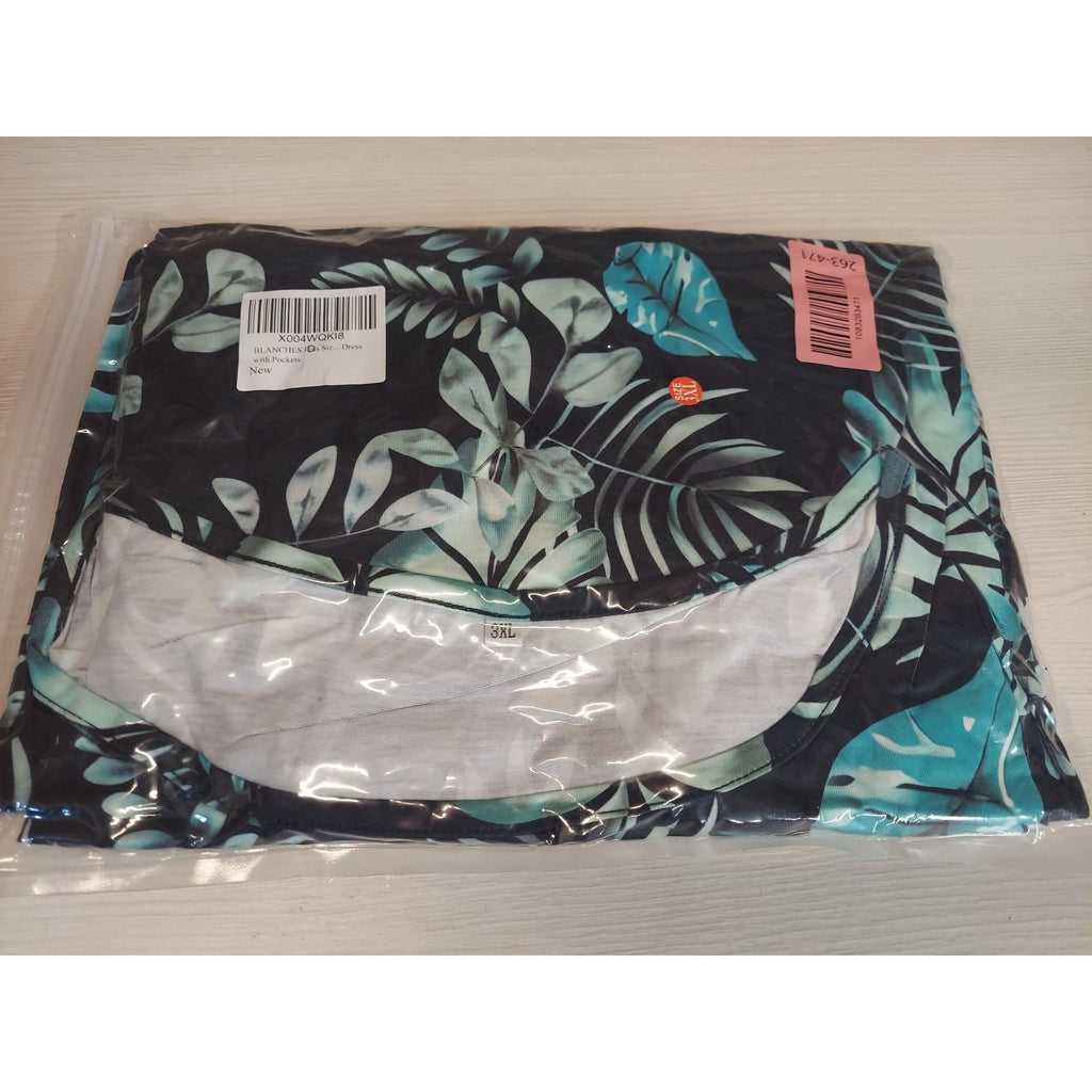 BLANCHESy Womens Dress 3XL Black Blue Tropical Print Long Sleeve Pockets A Line
