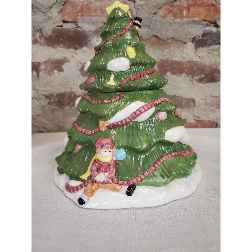Ceramic Christmas Tree Cookie Jar Man Ladder Star Topper Holiday Decor