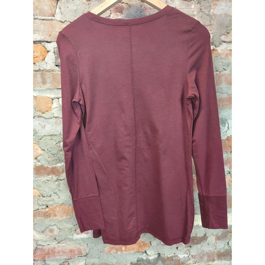 Ana Womens Long Sleeve Shirt XS Maroon Cotton Modal Blend Stretch Top