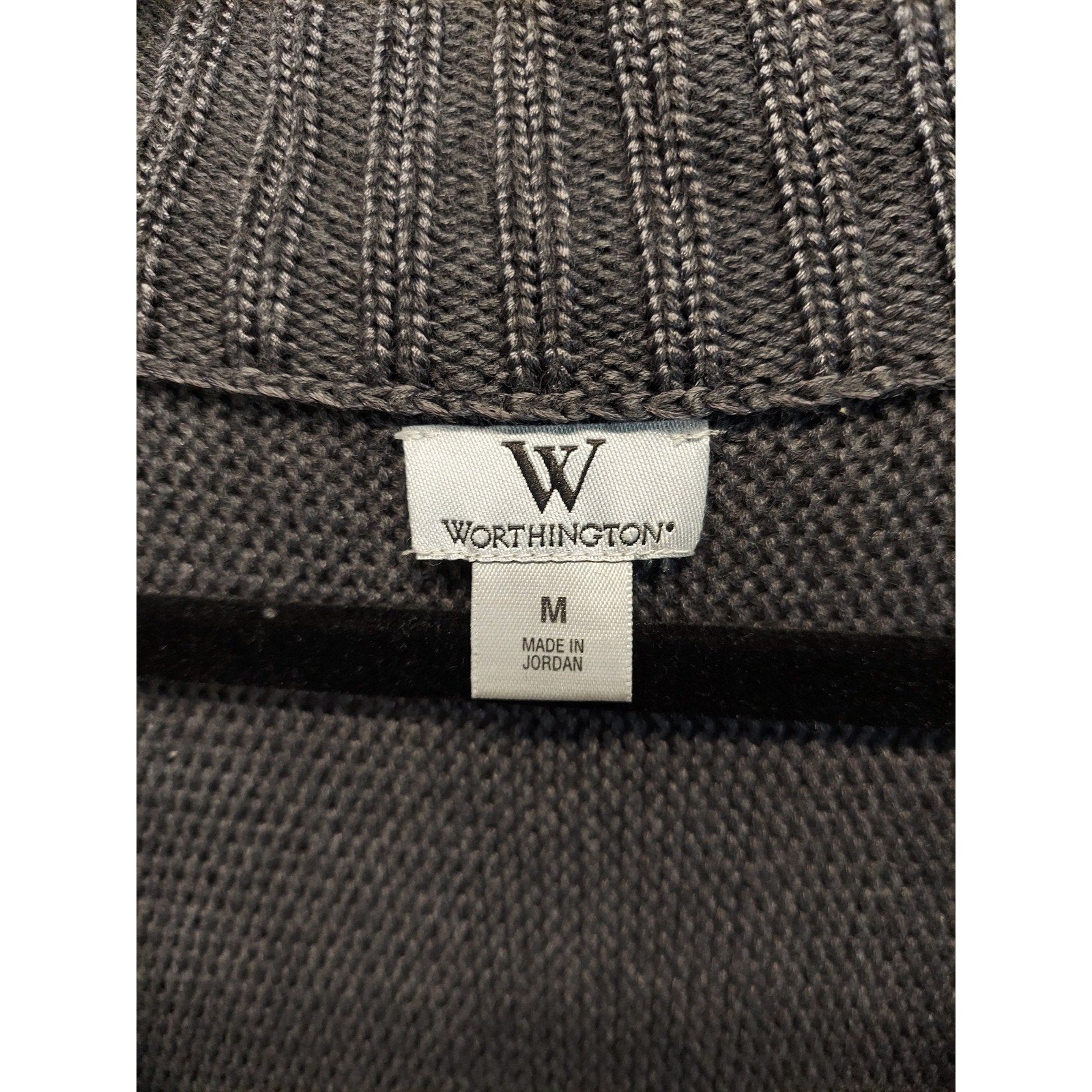 Worthington Womens Cardigan M Gray Short Sleeve Button Front Knit Ribbed