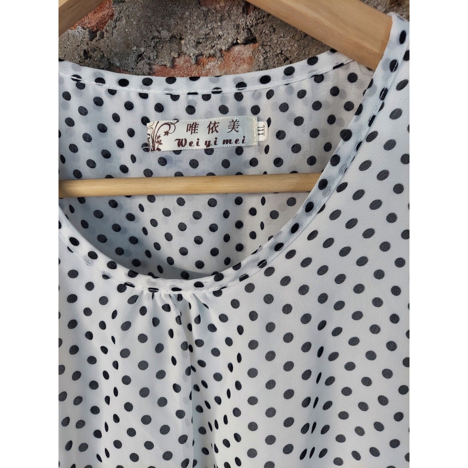 Wei yi mei Womens Maxi Dress XXL Black White Polka Dot Sleeveless Elastic Waist
