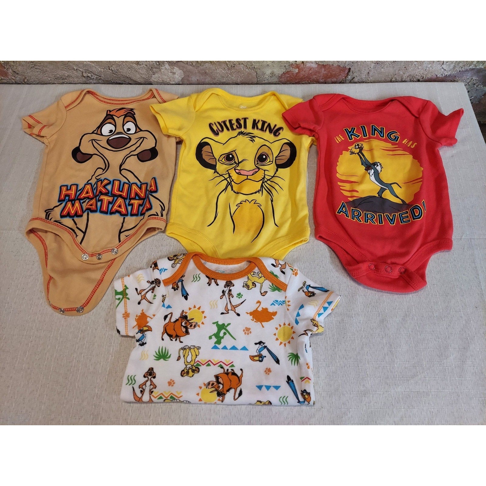 Disney Baby Lion King Bodysuits Simba Timon Pumbaa 4 Pc Set Lot 3-6M Multicolor