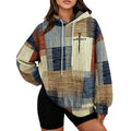 Womens Hoodie Pullover Sweatshirt S Small Multicolor Patchwork Cross Graphic