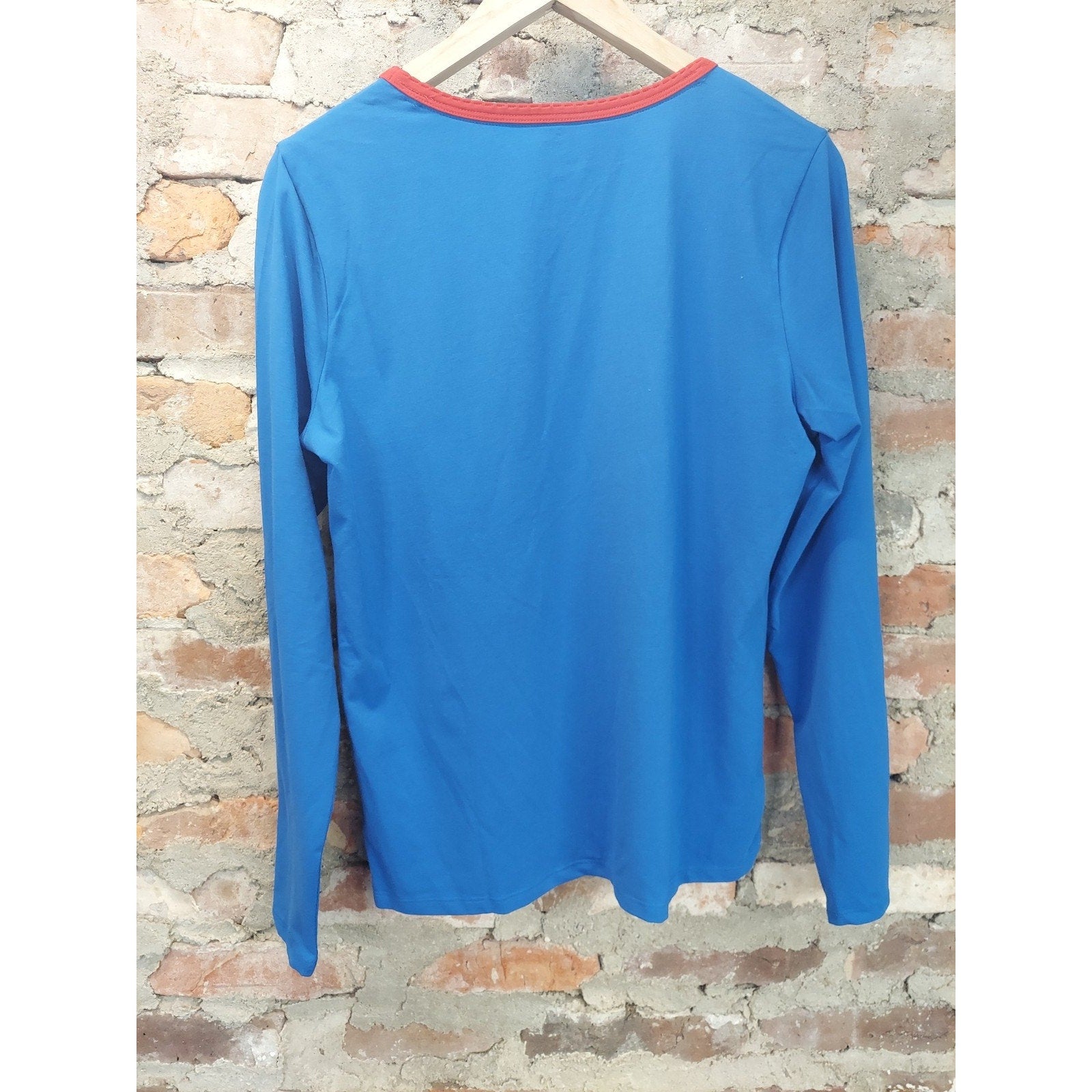 Lands End Long Sleeve Crewneck T Shirt Womens M 10-12 Blue Red