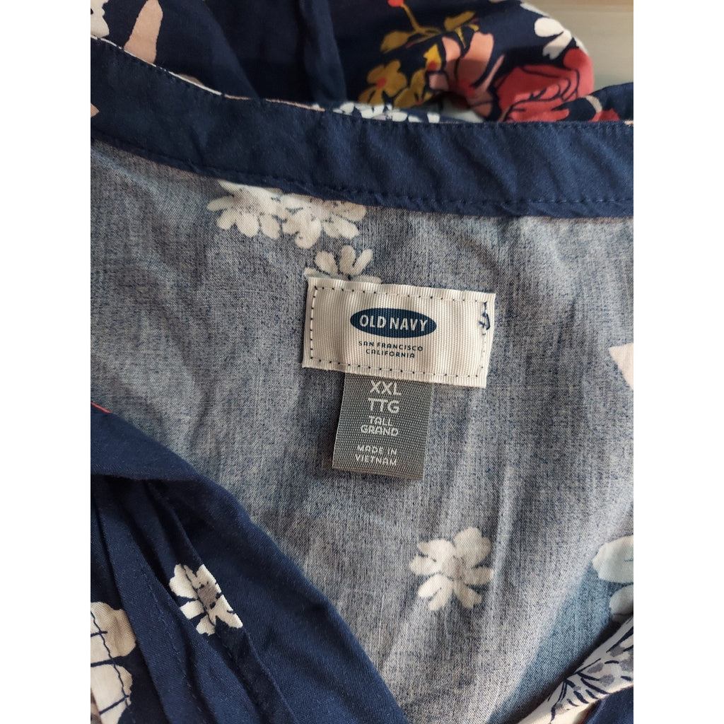 Old Navy Womens Dress XXL Navy Blue Floral Multicolor Sleeveless V Neck Pleated