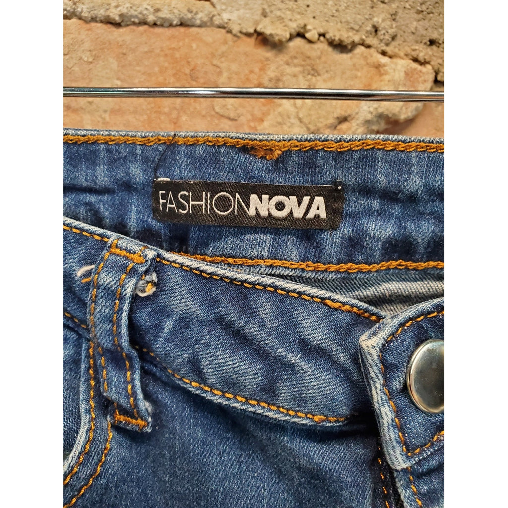 FASHION NOVA Womens Distressed Skinny Jeans Size 7 29 Dark Wash Raw Hem Cotton