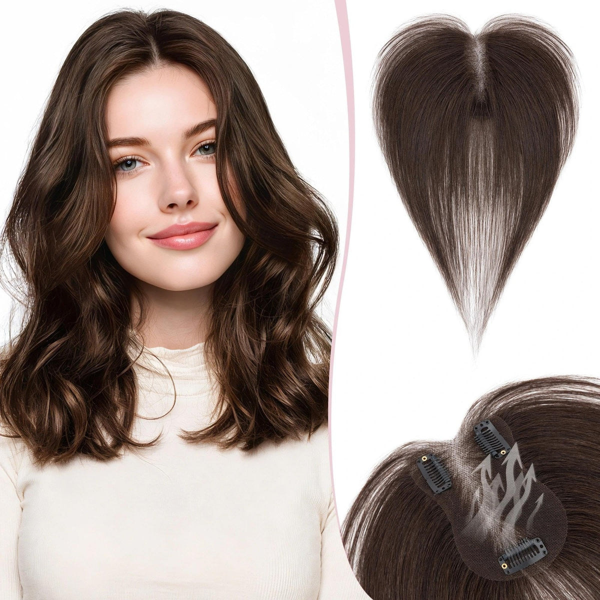 SEGO Hair Topper Dark Brown Clip In Wiglet Hairpiece Women Natural Volume