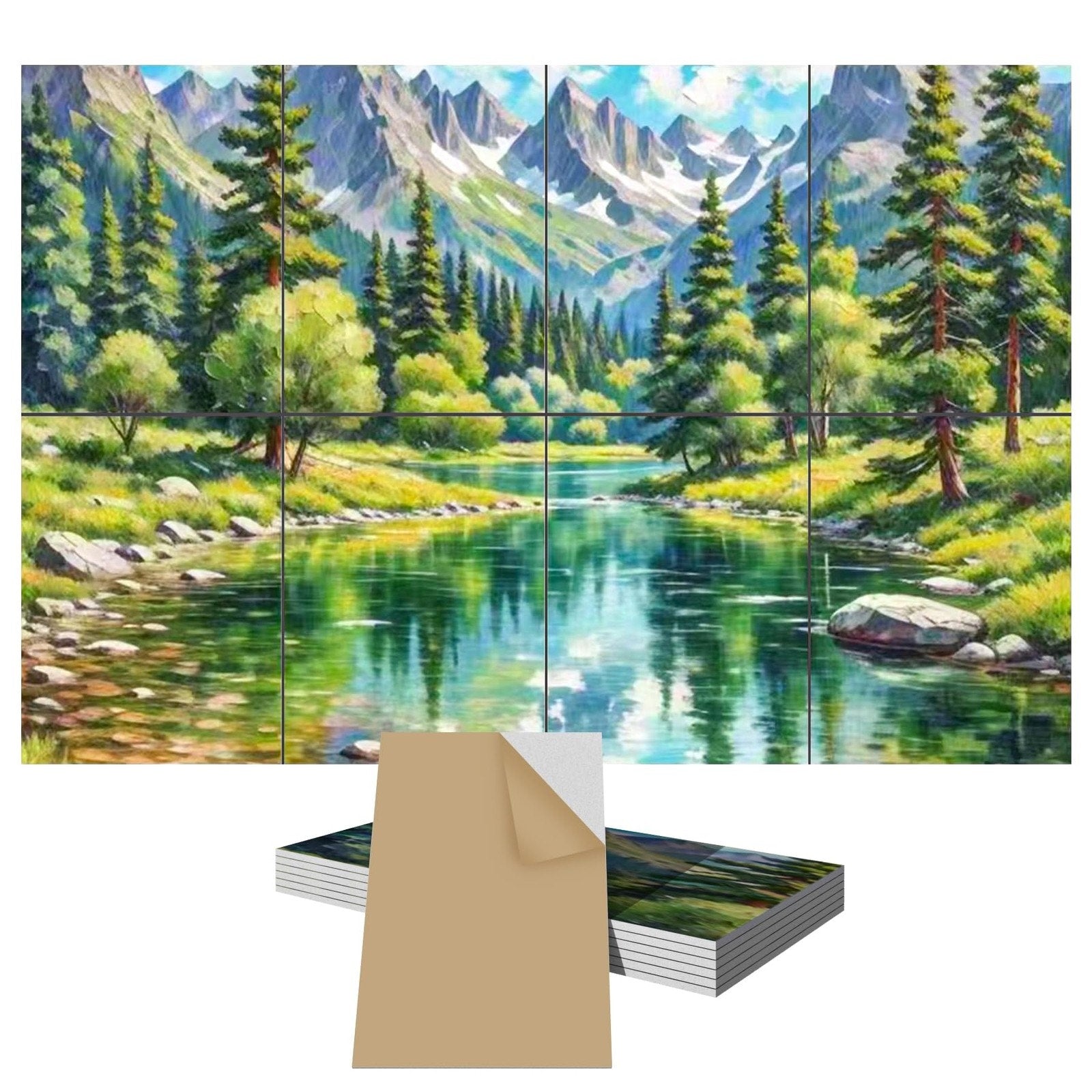 Acoustical Wall Panels Sound Dampening Mountain River Forest Art Mural Set 8
