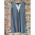 MAX STUDIO Womens Dress 1X Gray Cream Sleeveless Crochet Lace Up Tunic Shift
