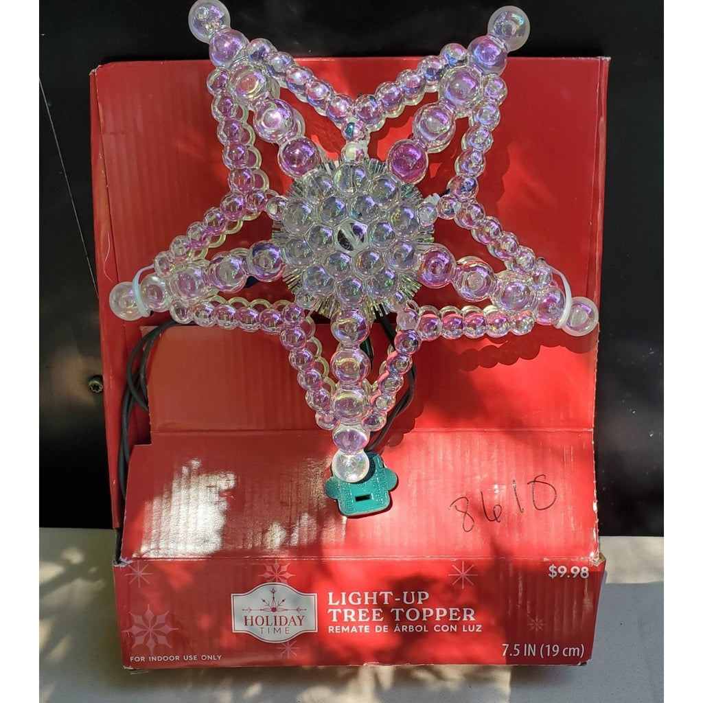 Holiday Time Light Up Christmas Tree Topper Star Iridescent Bubble 7.5 Inch