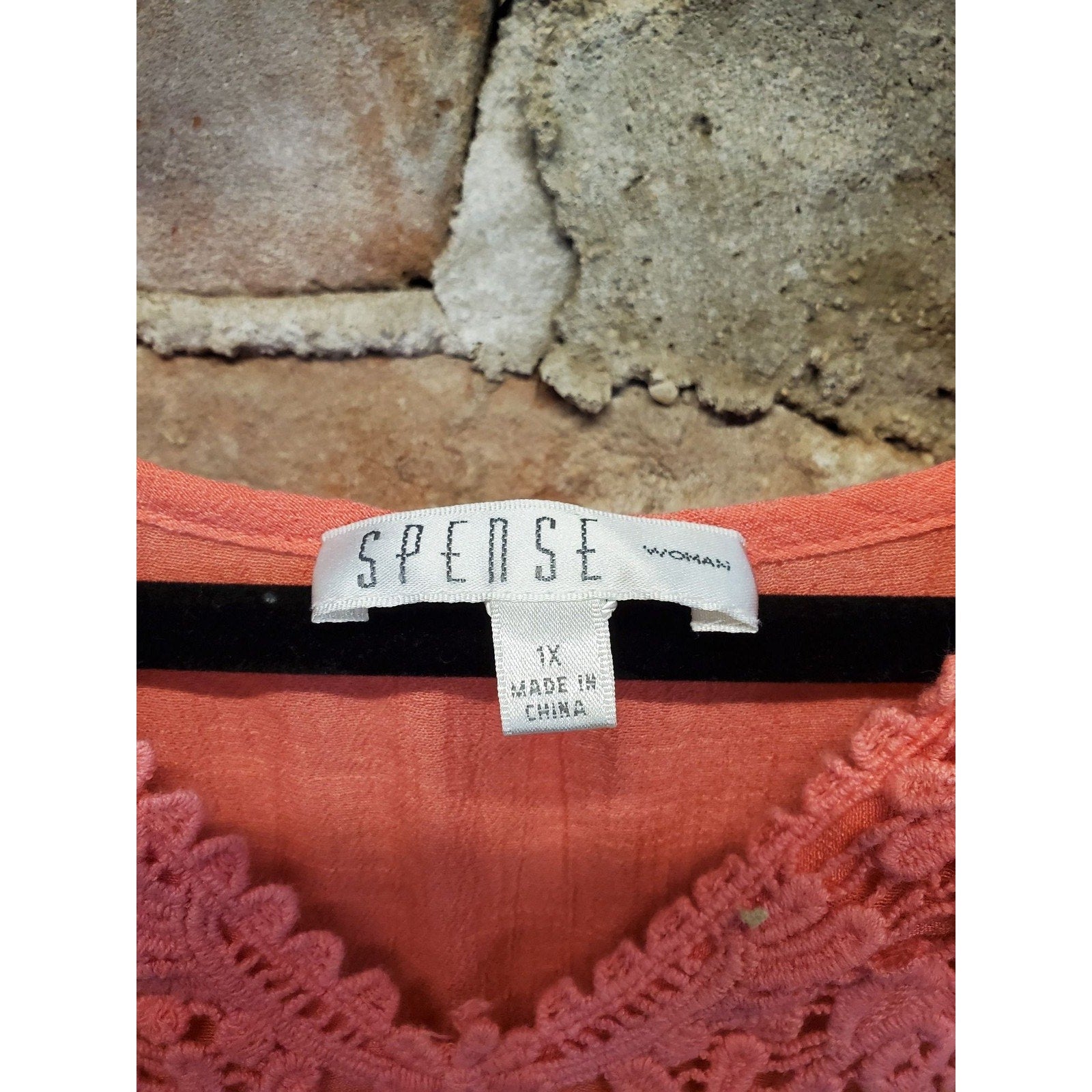 SPENSE Womens Plus Size 1X Coral Sleeveless Blouse Lace V-Neck Tunic Top