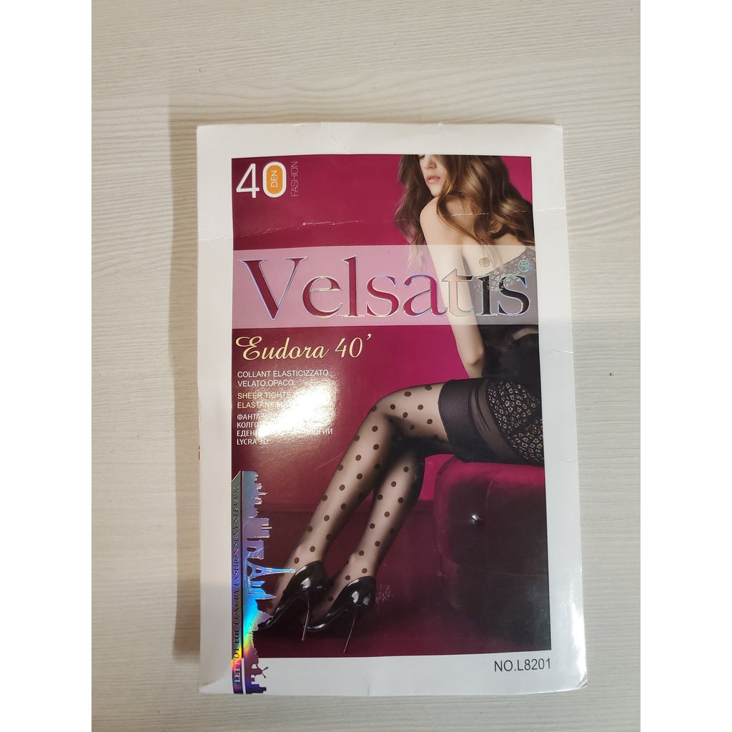 Velsatis Womens Sheer Tights S-XXL Black Polka Dot Elastic Fashion Pantyhose