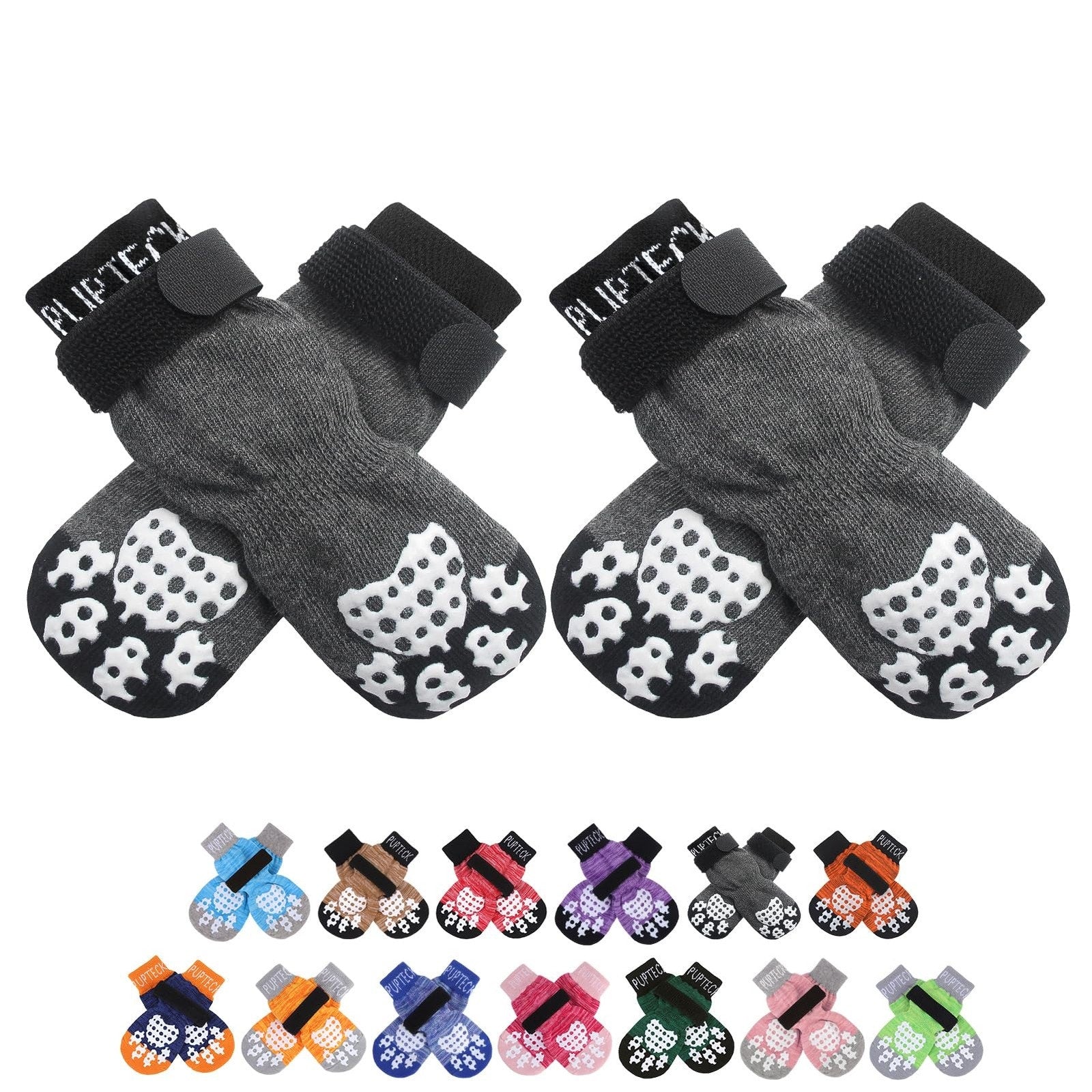 PUPTECK Dog Socks XS Gray Double Side Anti Slip Indoor Floor Paw Protection