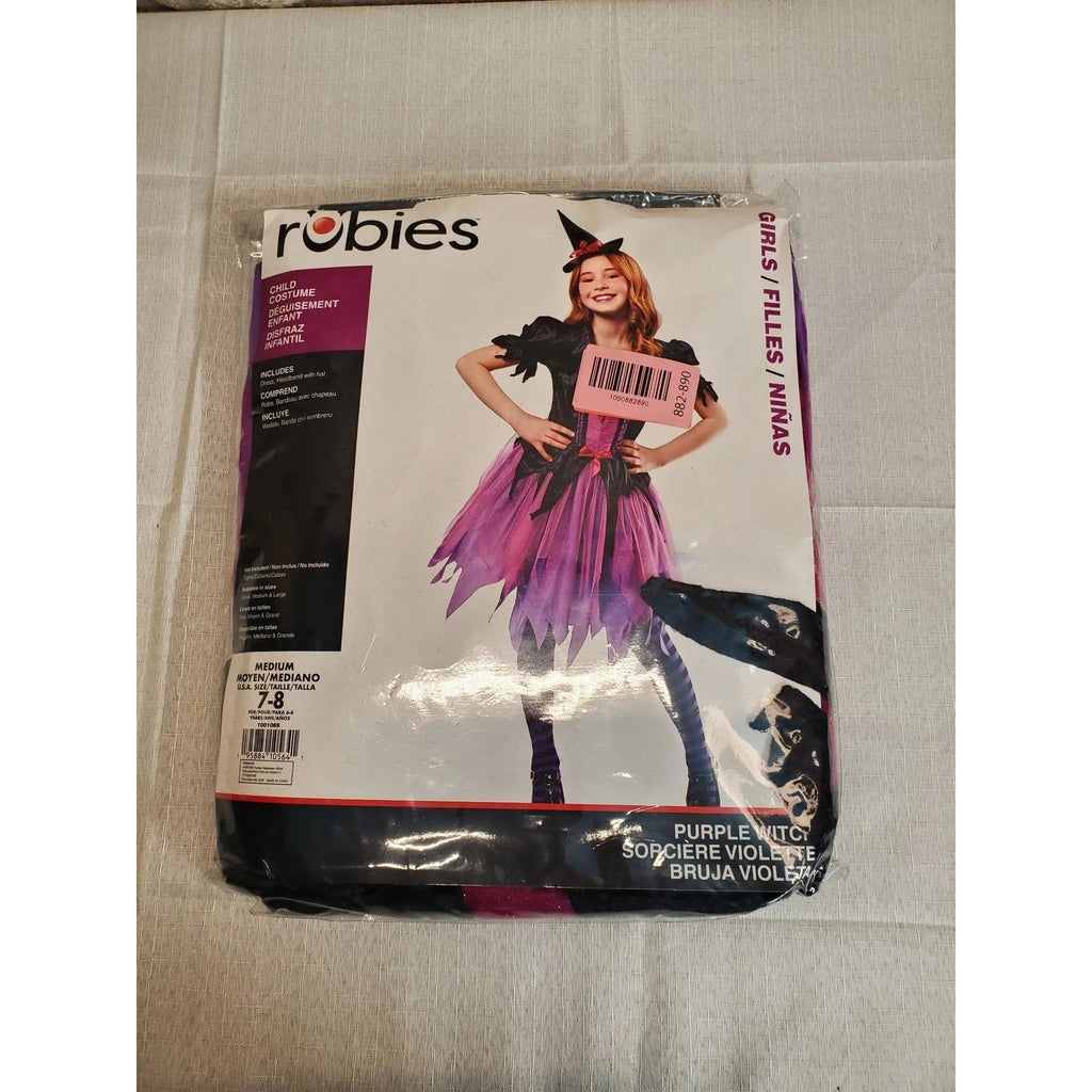 Rubie's Girls Purple Witch Halloween Costume Size Medium 8-10 Dress Hat Tights