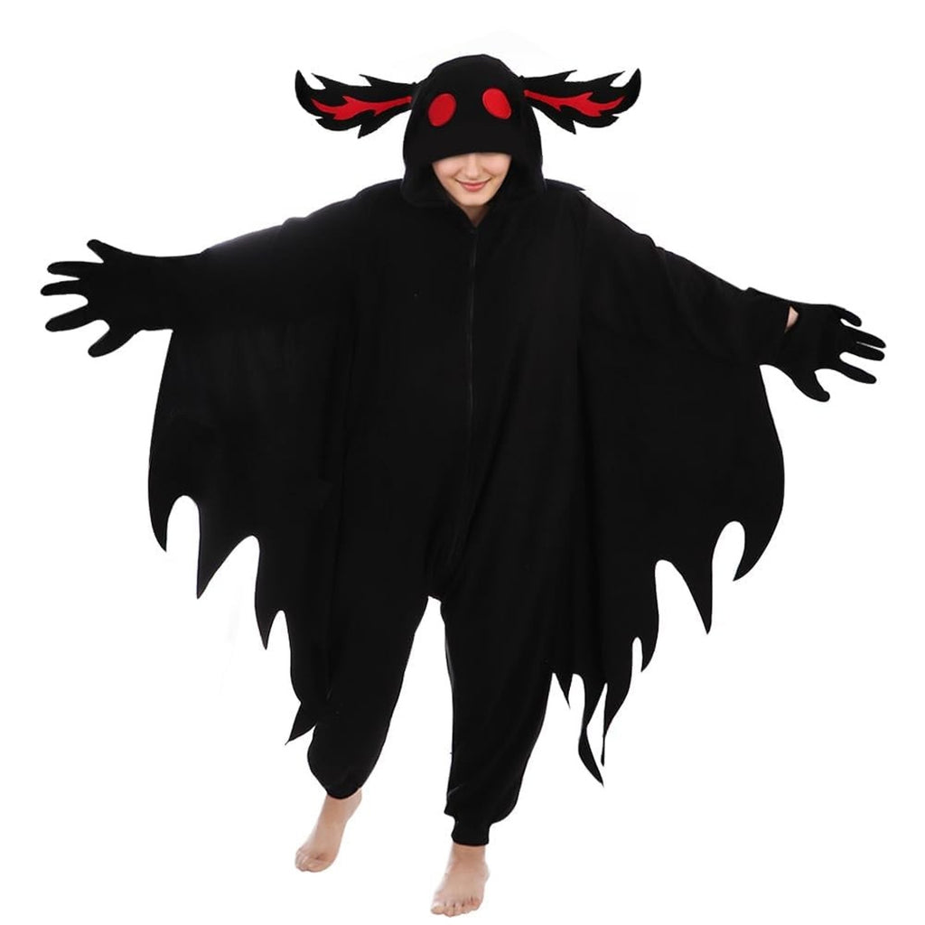 Mothman Unisex Kigurumi Black Fleece Hooded Costume Mens M Halloween Cosplay