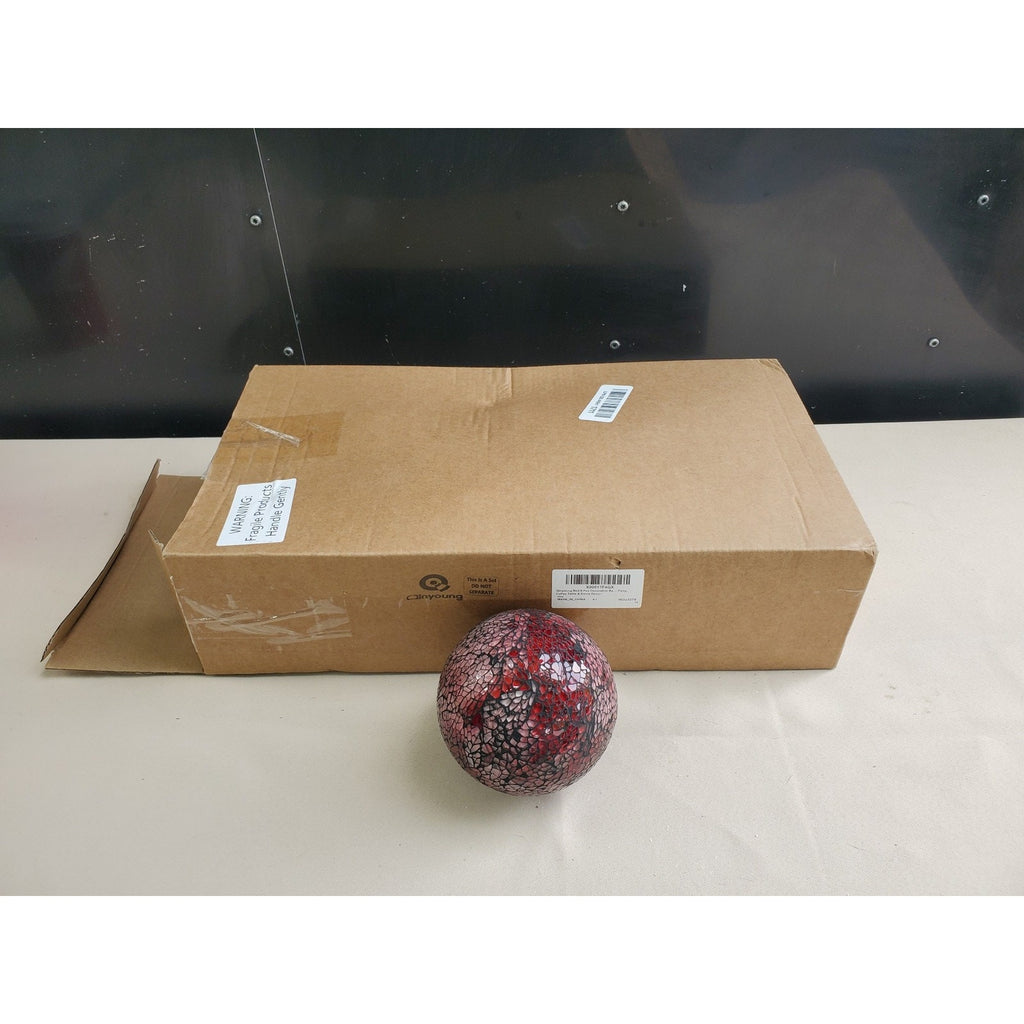 Qinyoung Red Mosaic Decorative Spheres Cracked Glass Set 8 Varying Sizes