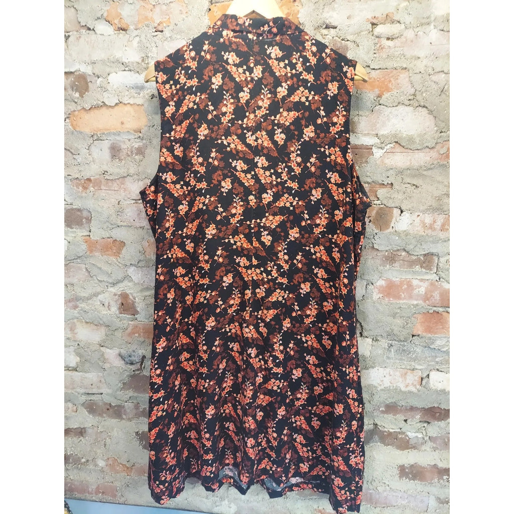 Basic Editions Plus Womens Shirt Dress Size 2X Black Floral Sleeveless Rayon
