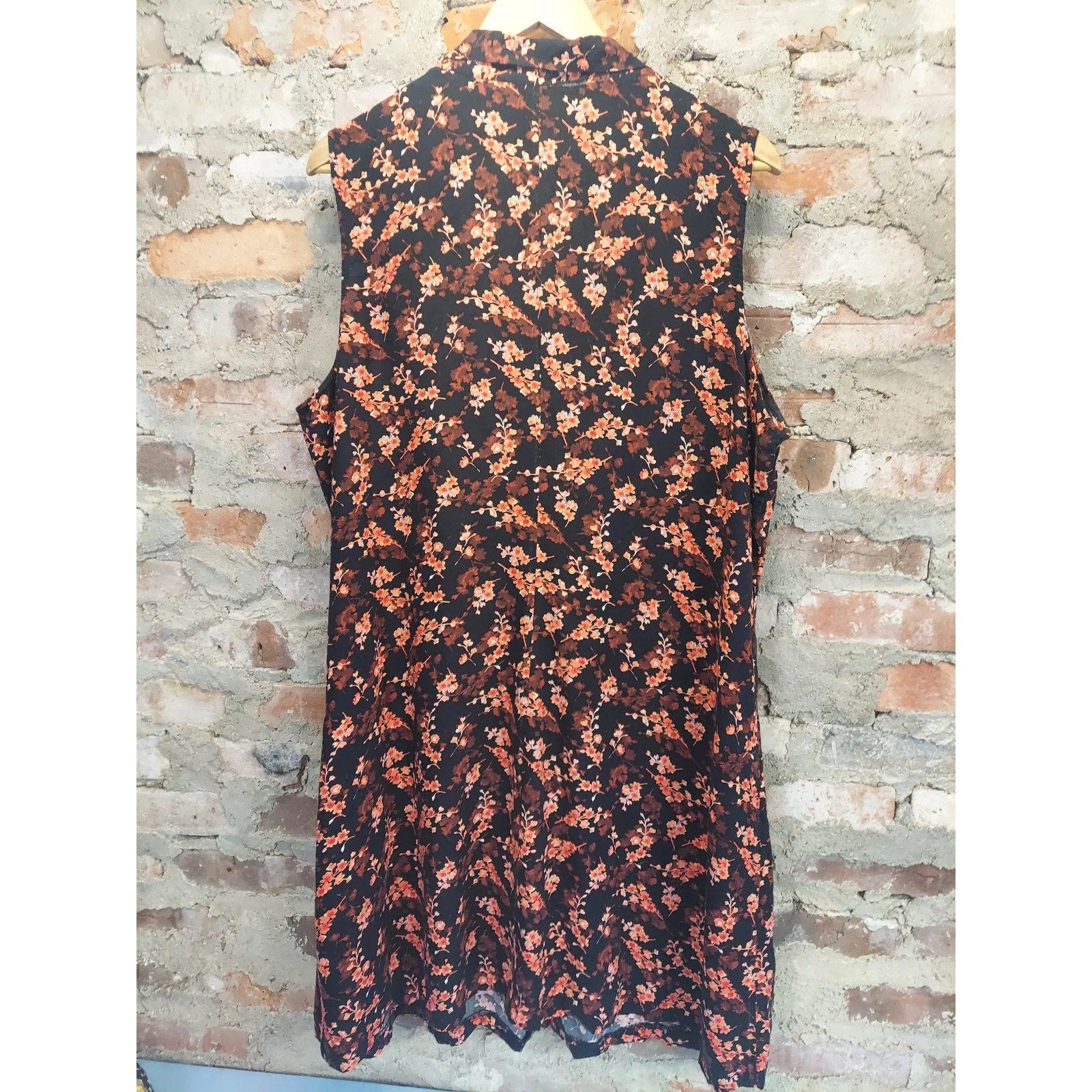 Basic Editions Plus Womens Shirt Dress Size 2X Black Floral Sleeveless Rayon