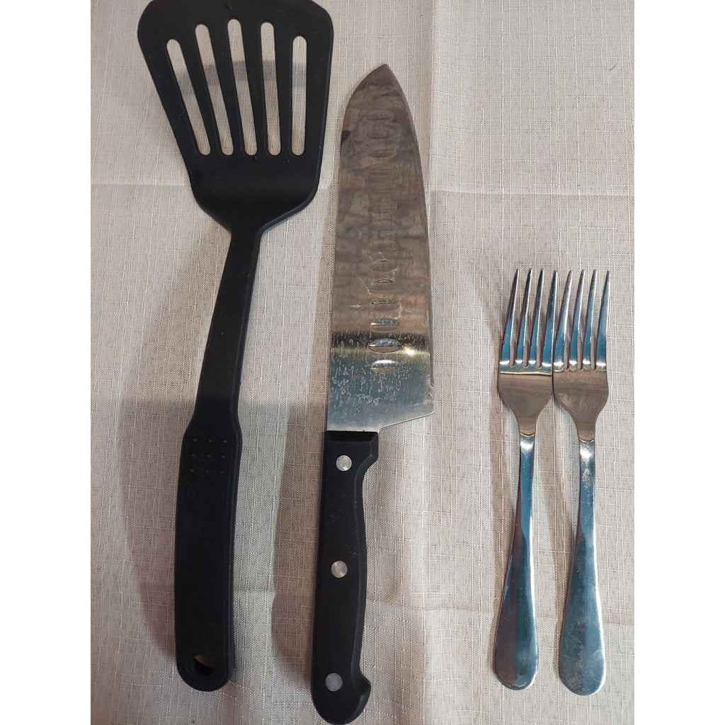 Mixed Kitchen Utensil Lot 12 Piece Spoons Forks Knife Spatula Stainless Steel