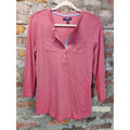 Chaps Womens Henley Shirt Size M Coral Pink 3/4 Sleeve Pockets Knit