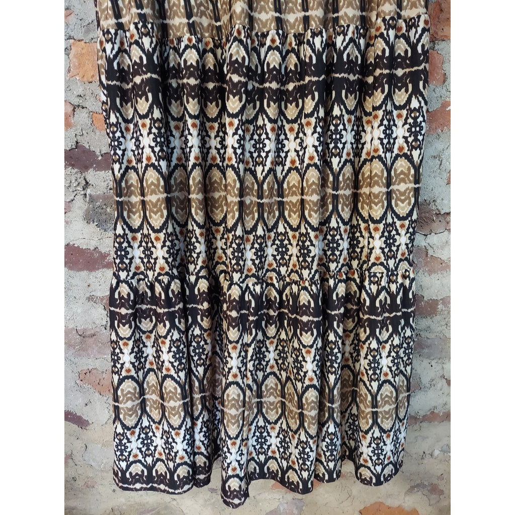 Catherines Womens 1X Maxi Dress Black Multicolor Tiered Sleeveless