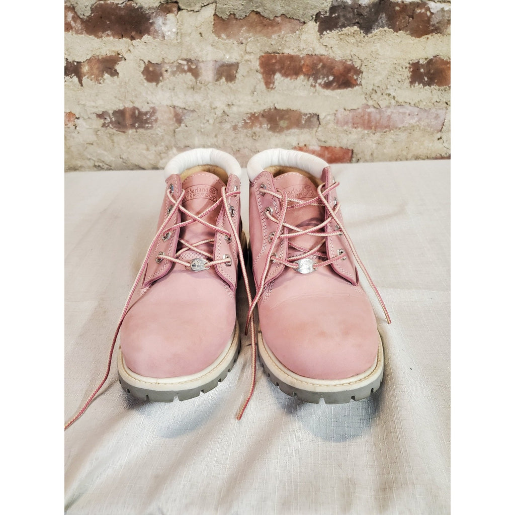 Timberland Womens Ankle Boots 8M Pink Waterproof Leather Lug Sole A2617