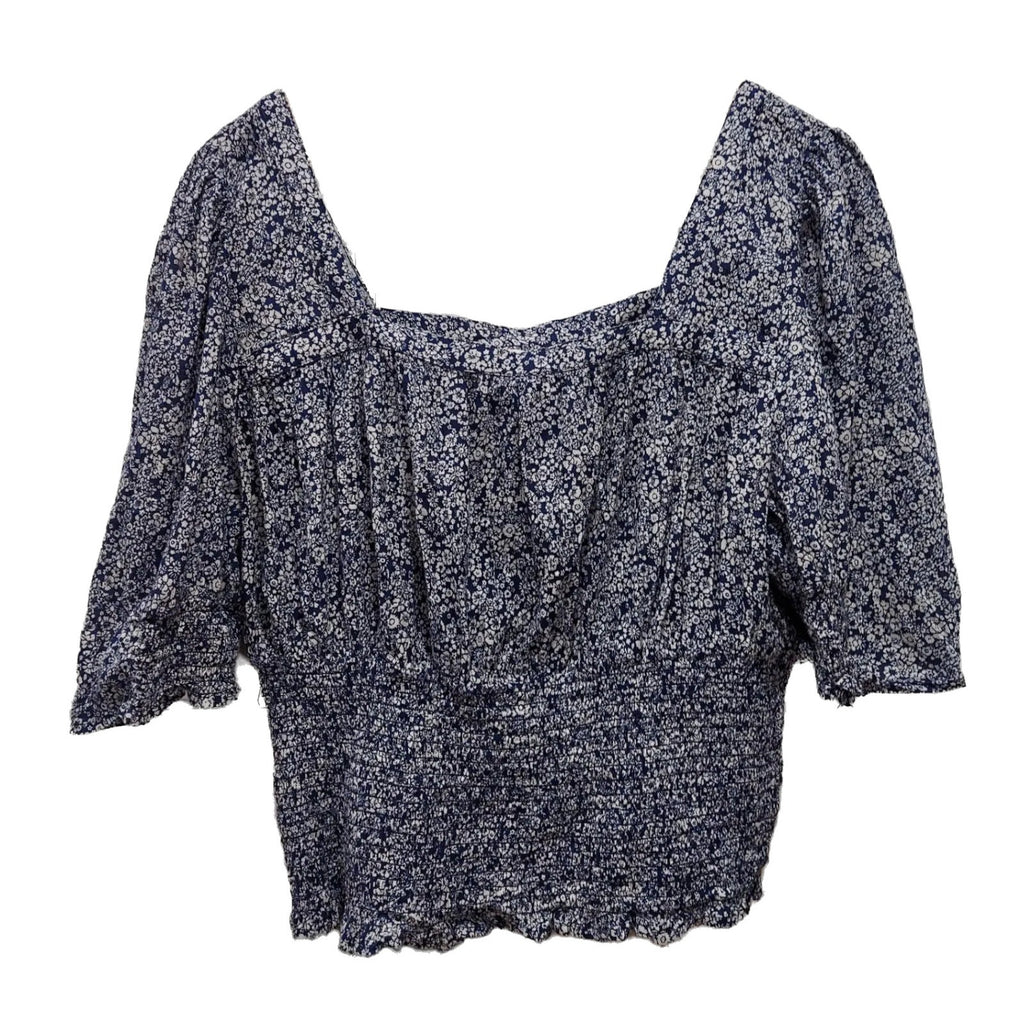 Universal Thread Womens Smocked Blouse Top Size XXL Blue Floral Square Neck