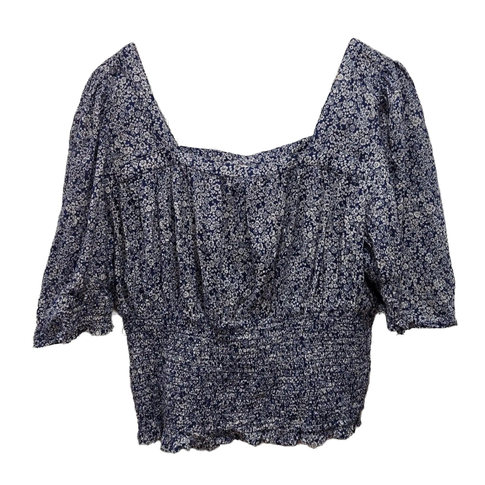 Universal Thread Womens Smocked Blouse Top Size XXL Blue Floral Square Neck