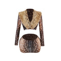 MakeMeChic Womens Sz S Deer Print Faux Fur Crop Top Skirt 2 Piece Set Dots