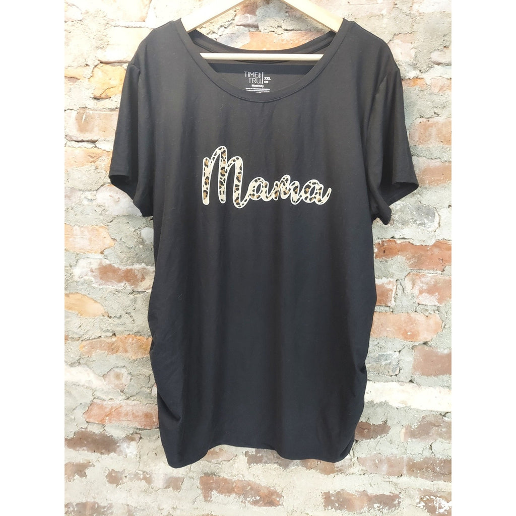 Time And Tru Womens Maternity T-Shirt XXL 20 Mama Leopard Print Black Short