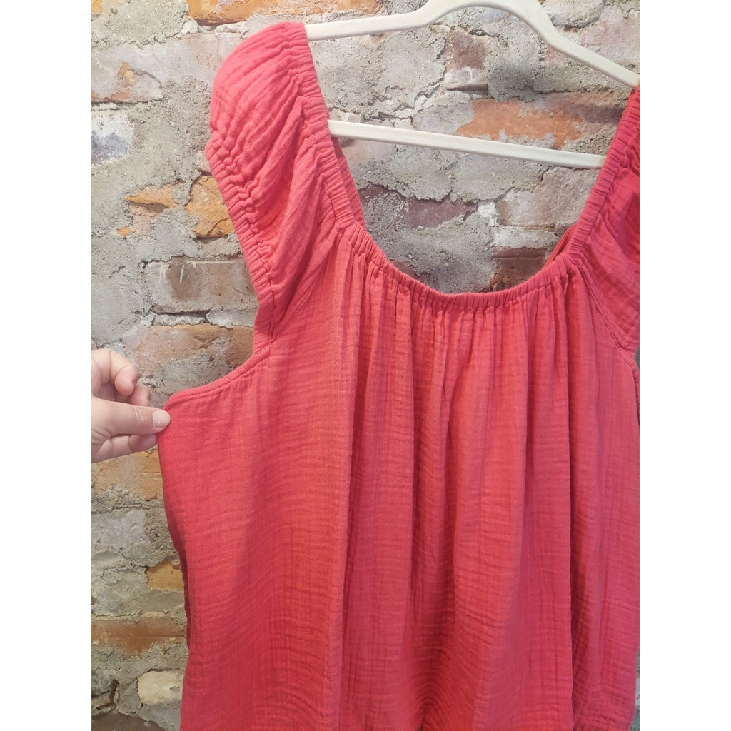Old Navy Womens Flutter Sleeve Top XXL Pink Crinkle Gauze Peasant Smocked