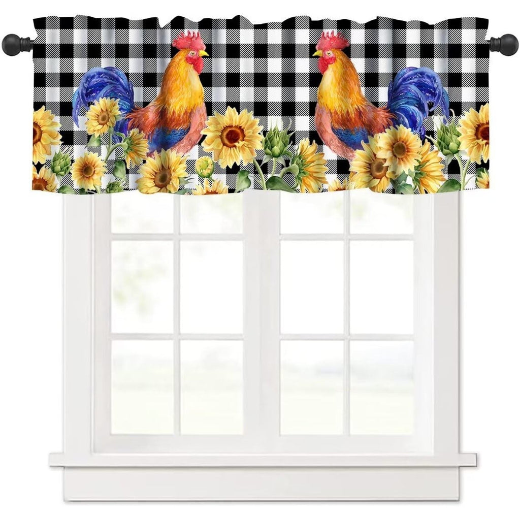 Rooster Sunflower Buffalo Plaid Valance Farmhouse Kitchen 1 Panel 54" x 18"