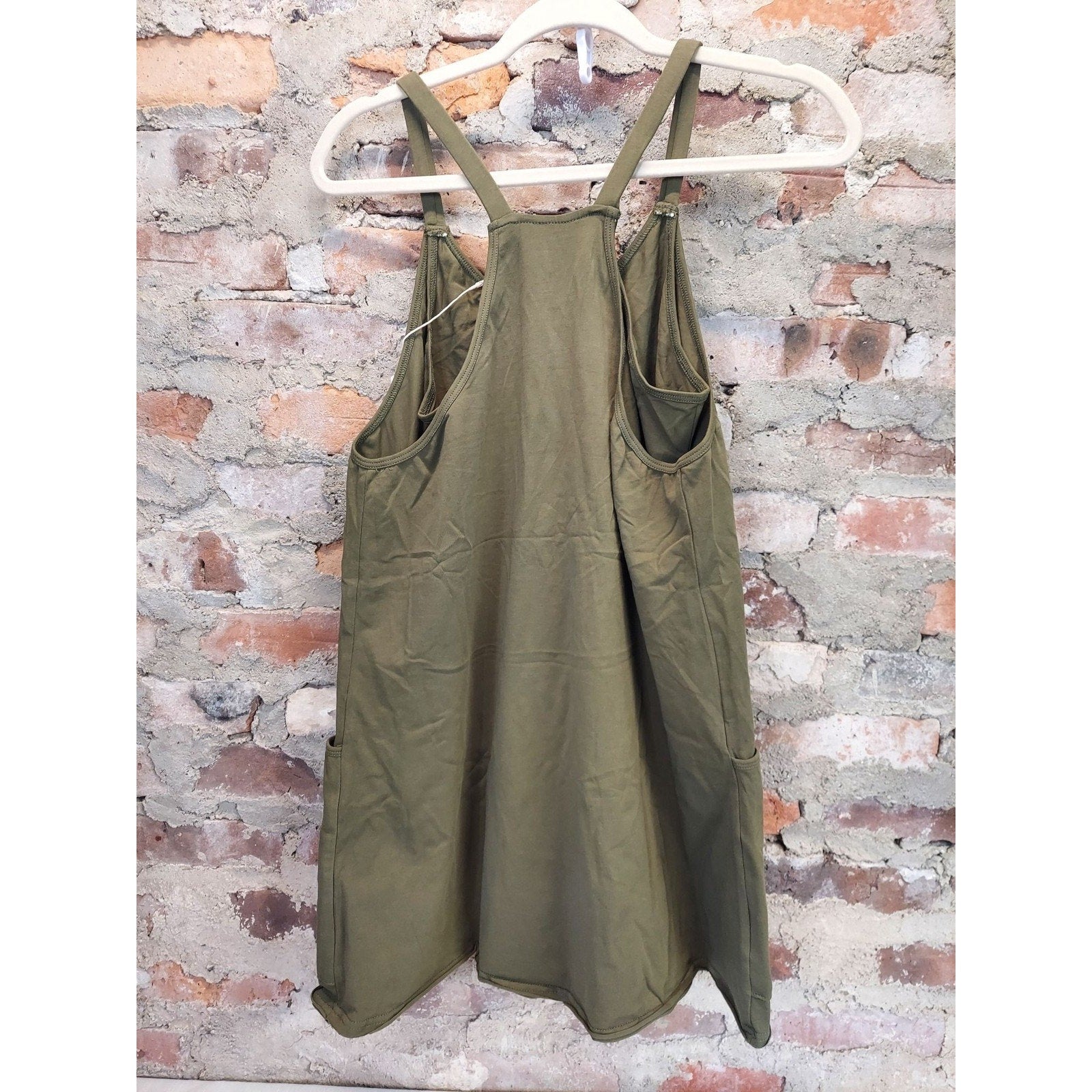 Womens Overall Romper Size S Olive Green Sleeveless Pockets Casual Jumpsuit