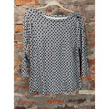 Charter Club Womens Top PXL White Blue Geometric Boat Neck 3/4 Sleeve Supima