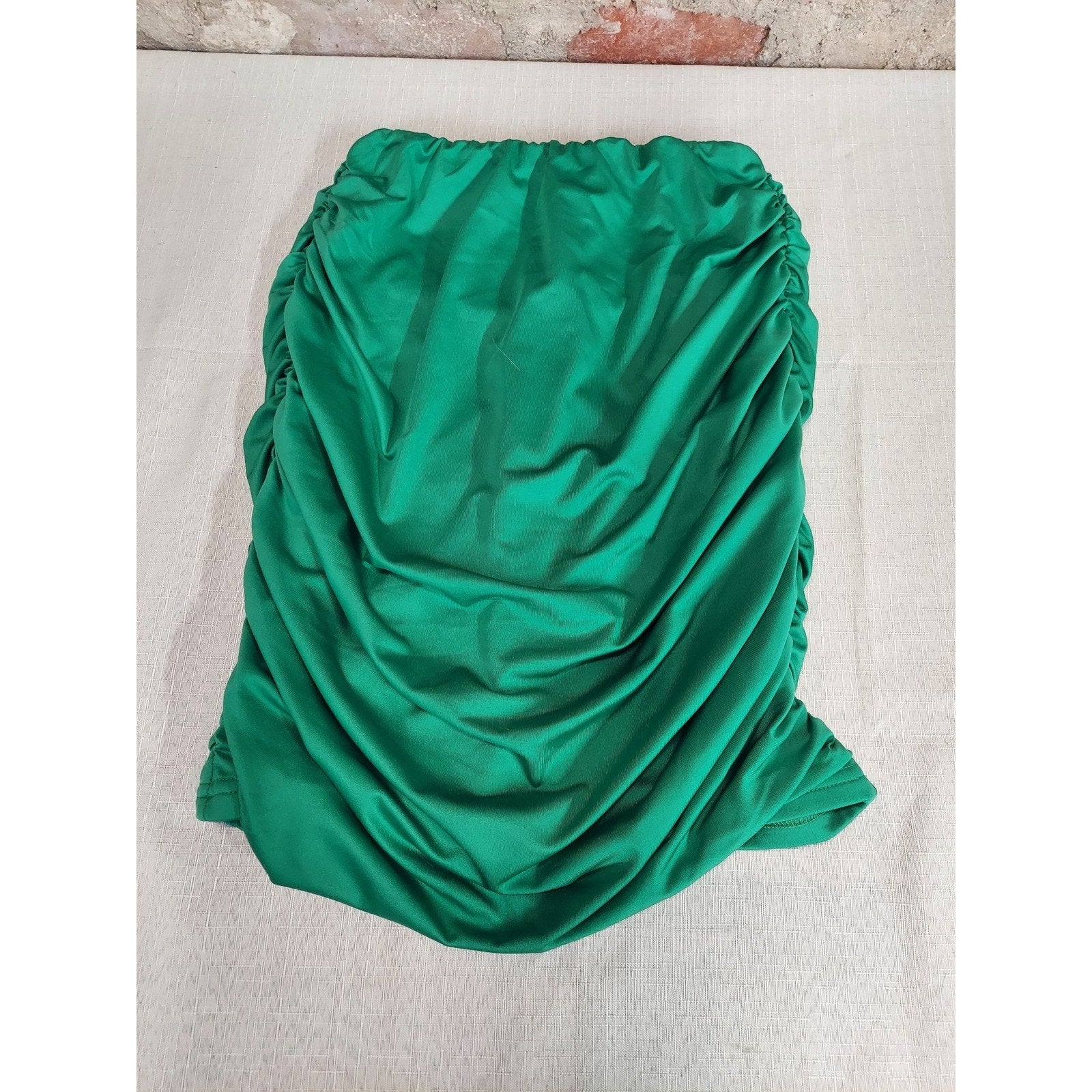 Womens Strapless Ruched Tube Top Shirt Size S Green Spandex Polyester