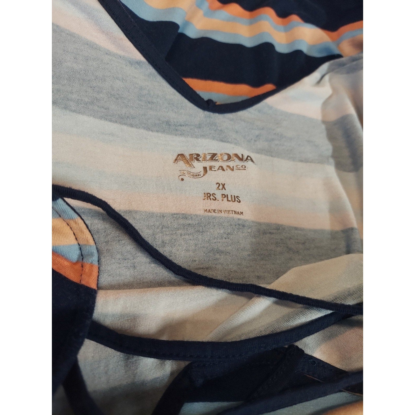 Arizona Jean Co Womens Dress 2X Plus Navy Blue Orange Blue Stripe Sleeveless V