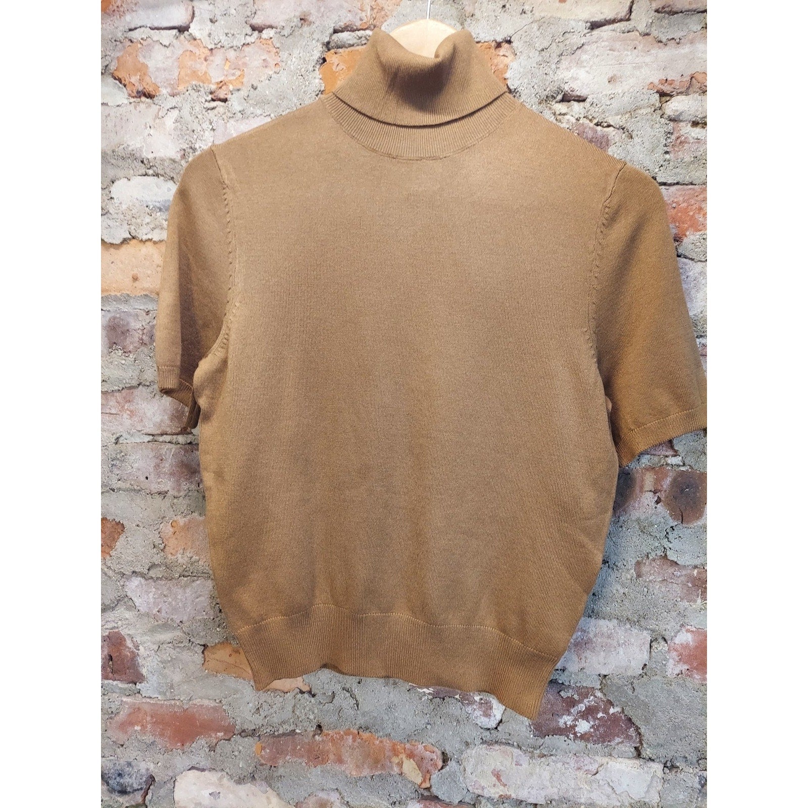 H&M Womens Turtleneck Short Sleeve Knit Sweater Top US S Tan Brown