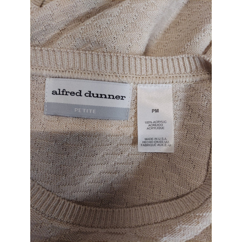 Alfred Dunner Womens Knit Top PM Petite Medium Beige Acrylic Textured SS