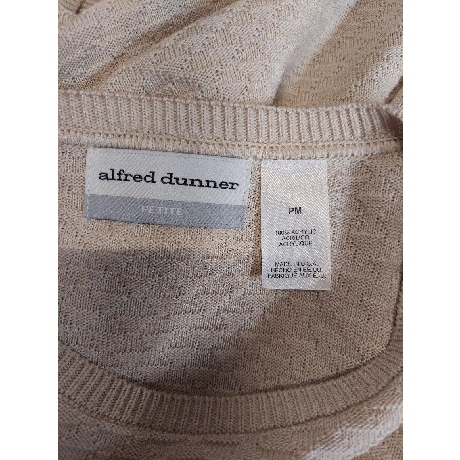 Alfred Dunner Womens Knit Top PM Petite Medium Beige Acrylic Textured SS