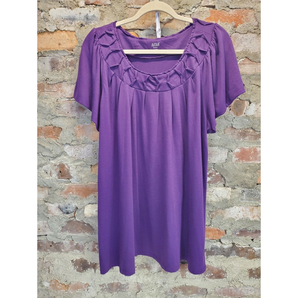 ana Womens Plus Blouse Top Size 1X Purple Short Sleeve Braided Neckline
