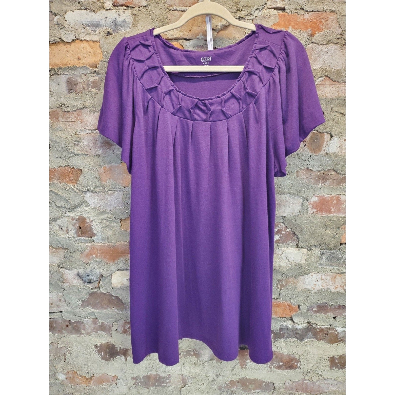 ana Womens Plus Blouse Top Size 1X Purple Short Sleeve Braided Neckline