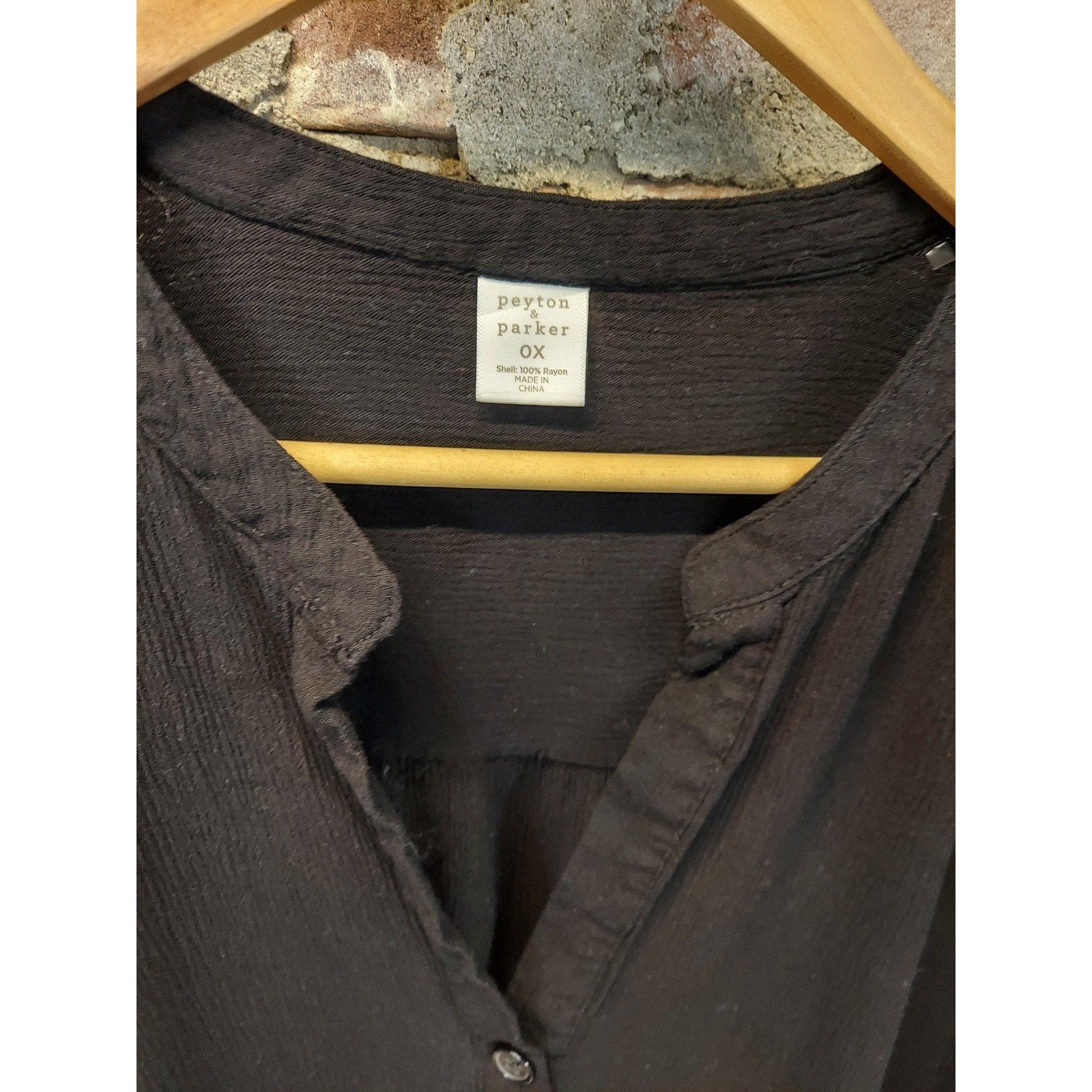 Peyton Parker Womens Tunic Top 0X Black V Neck Button Down Loose Fit Rayon