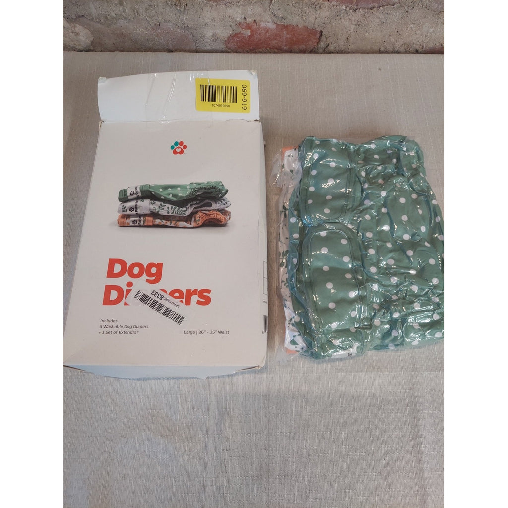 Dog Diapers Washable Reusable X-Large 26-35 Inch Waist Set 3 Extenders Green