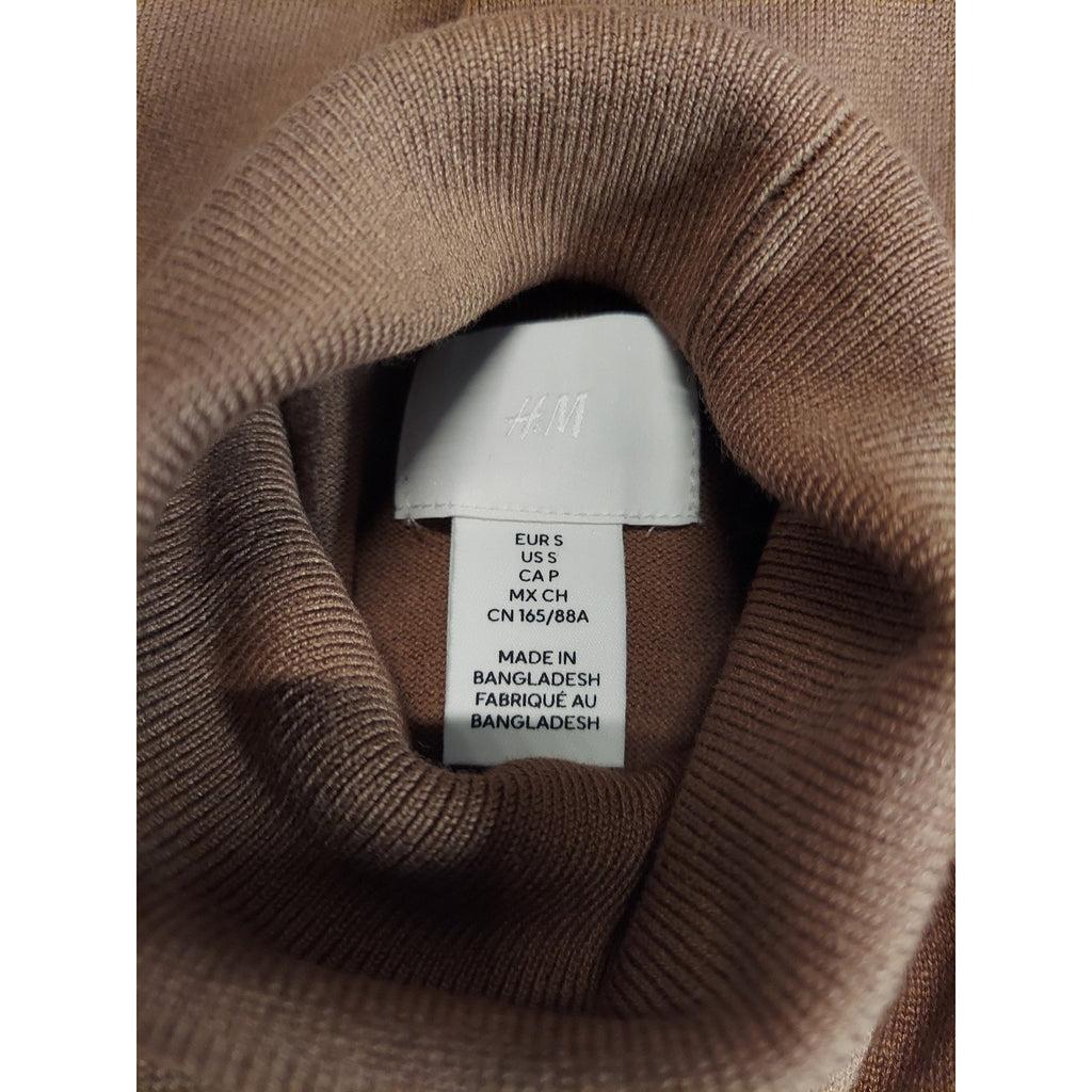 H&M Womens Turtleneck Short Sleeve Knit Sweater Top US S Tan Brown